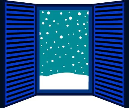 Open window frame with falling snow Ilustración de archivo