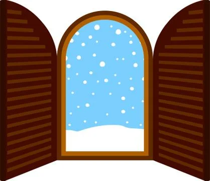 Open window frame with falling snow Stock Illustration