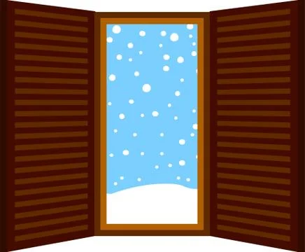 Open window frame with falling snow Ilustración de archivo