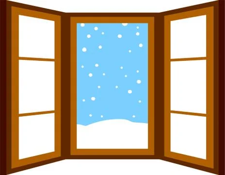 Open window frame with falling snow Ilustración de archivo