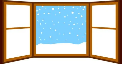 Open window frame with falling snow Stock Illustration