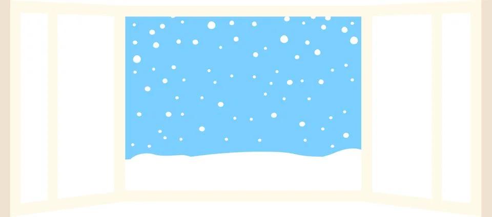 Open window frame with falling snow Ilustración de archivo