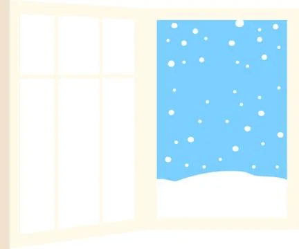Open window frame with falling snow Ilustración de archivo