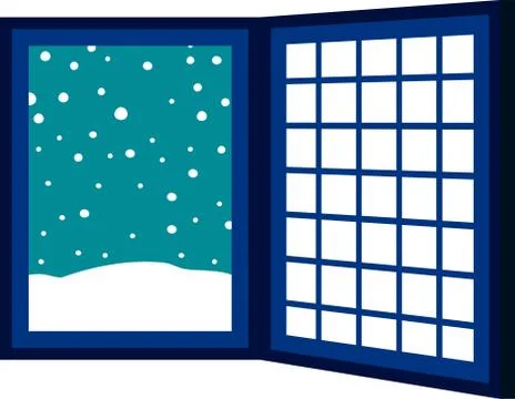 Open window frame with falling snow Ilustración de archivo