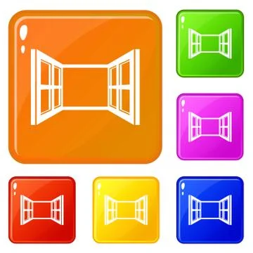 Open window frame icons set color Ilustración de archivo