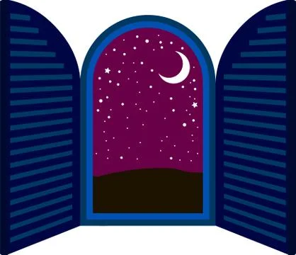 Open window frame at mid night Stock Illustration