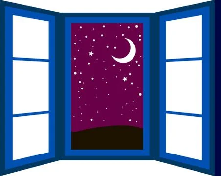 Open window frame at mid night Ilustración de archivo