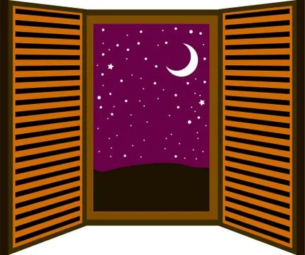 Open window frame at mid night Stock Illustration