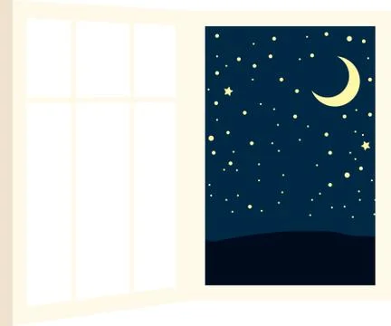 Open window frame at night Stock Illustration
