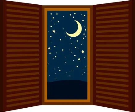 Open window frame at night Ilustración de archivo