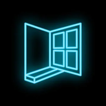 Open window frame with window sill in neon style Stock Illustration