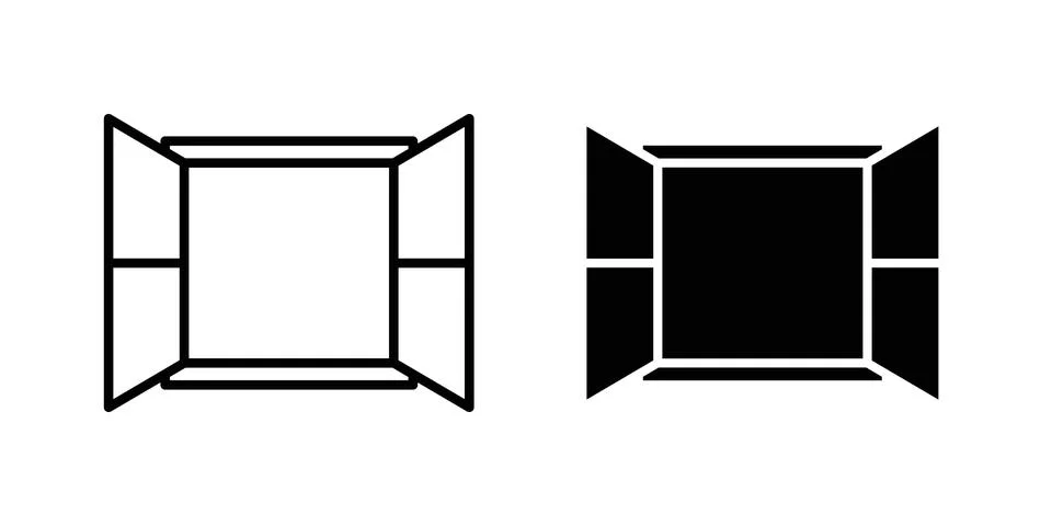 Open window icon drawing lines. Silhouette style vector bundle Stock Illustration
