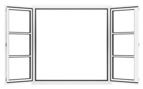 Open window isolated on white background. 3d illustration Illustrazione stock