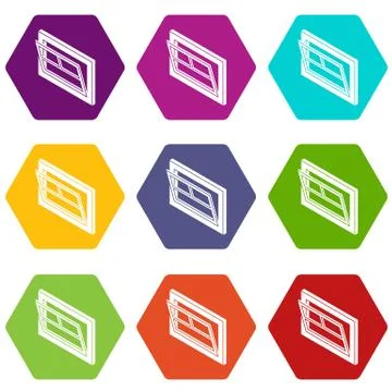 Open window leaf icons set 9 vector Stock Illustration