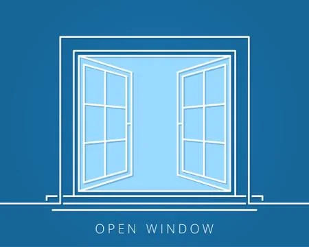 Open window line concept. Blue room logo vector Stock Illustration