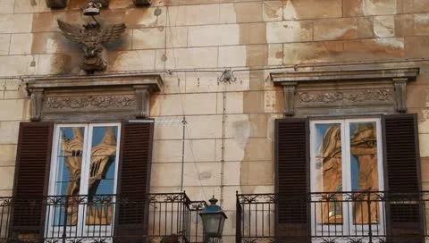 Open window with monument reflections on glass in Italy Stock Footage 10711574