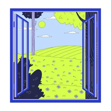 Open window to nature 2D cartoon object Stock Illustration