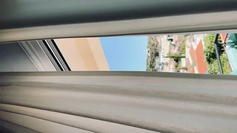 Open window or glass door to balcony with curtain blowing in the wind. Close up Vídeo Stock 271234680