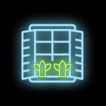 Open window with plants on windowsill glowing neon icon illustration Ilustración de archivo