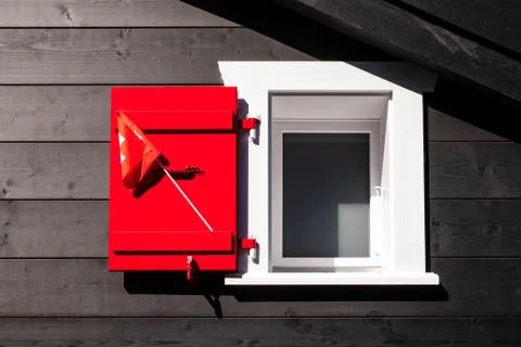 Open window with red shutter Stock Photos