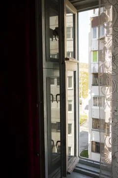 Open window in the room Stock Photos