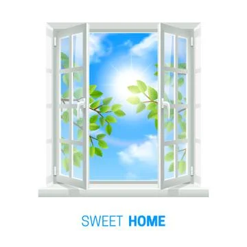 Open Window Sunny Day realistic Icon Stock Illustration