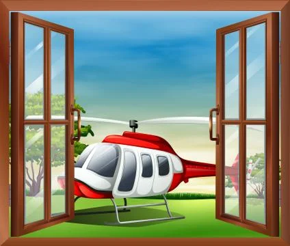 An open window with a view of the chopper Ilustración de archivo