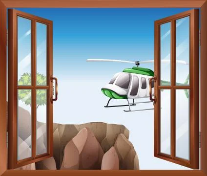 An open window with a view of the chopper Stock Illustration