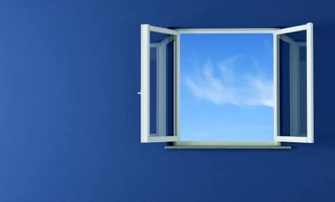 Open windows and blue wall Stock Illustration