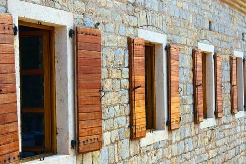 Open windows in the old town Foto stock
