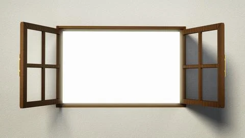 Open windows with pure white blank area. 3D illustration Stock Illustration