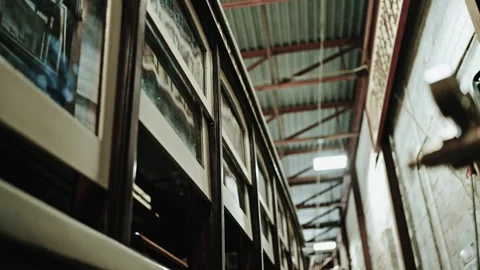 Open windows of a train cart in a factory. Dallas, Texas. Stock Footage 327683226