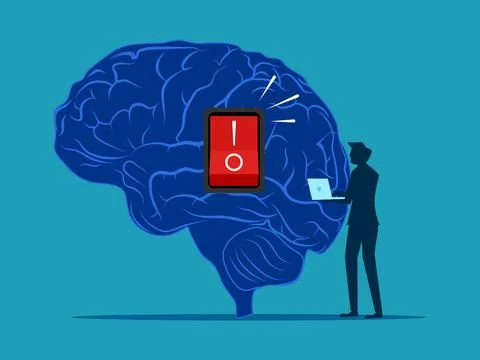 Open wisdom and knowledge. Businessman turns on the brain switch Stock Illustration