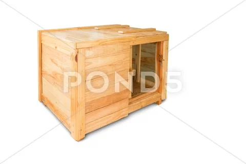Open wooden box with clipping path isolated on white background with shadow,p Stock Photos