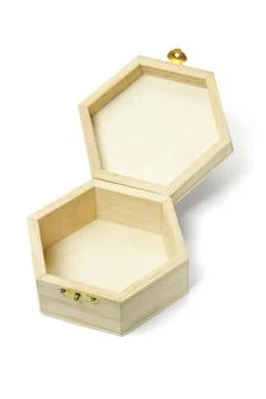 Open wooden hexagonal shape storage box Stock Photos