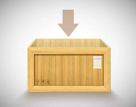 Open wooden rectangular vector container for export shipping Stock Illustration
