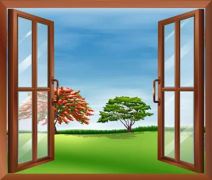 An open wooden window Stock Illustration