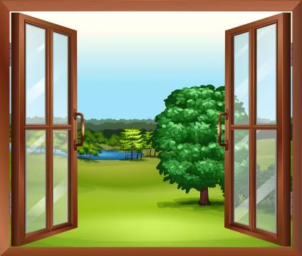 An open wooden window Ilustración de archivo