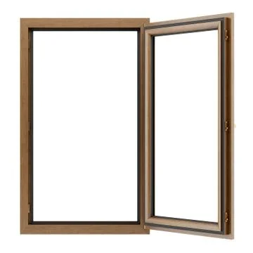 Open wooden window isolated on white background. 3d illustration Stock Illustration