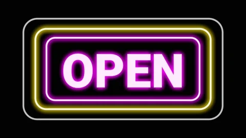 Open word isolated on black background with seamless blinking neon shape. Stock Footage 221989334