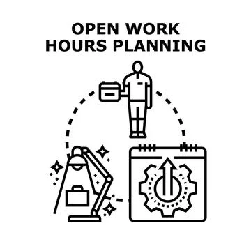 Open work hours planning concept developing effective scheduling Stock Illustration