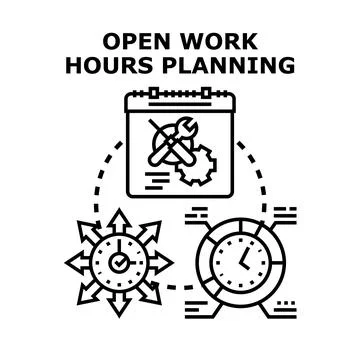 Open work hours planning concept illustration vector Stock Illustration