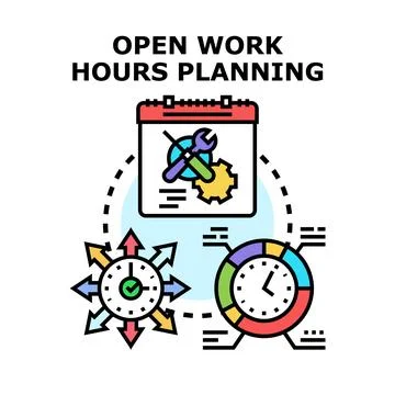 Open work hours planning concept illustration vector Stock Illustration
