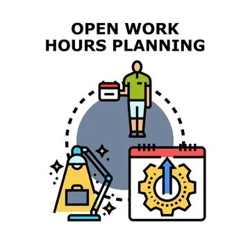 Open work hours planning concept developing effective scheduling Stock Illustration