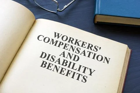 Open Workers Compensation and Disability Benefits law book. Foto stock