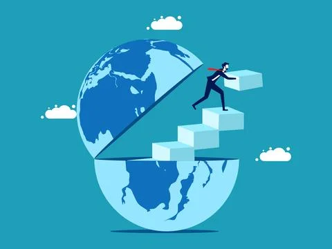 Open the world to develop yourself. A businessman builds a ladder to get out  스톡 일러스트