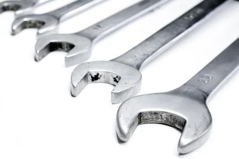 Open wrenches closeup on white background Stock Photos