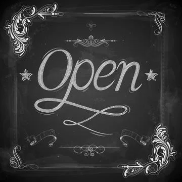 Open written on chalkboard Stock Illustration