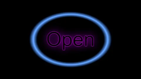 Open, Written in Neon with Flicker Effect. Video stock 245288019