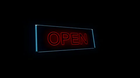Open, Written in Neon with Flicker Effect. Stock Footage 245289025